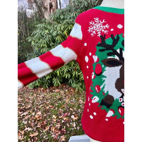 Rudolph Reindeer Ugly Christmas Sweater Peppermint Size S Unisex - Picture 3 of 6